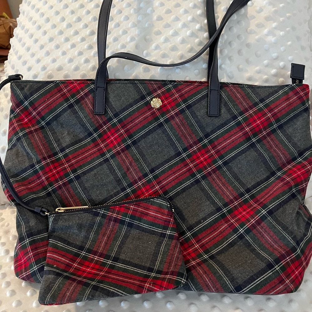 Talbots wool tartan plaid tote with pouch